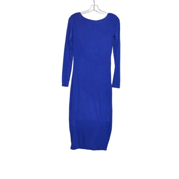 OODJI Blue Soft Thin Tricot Long Sleeves Zip Side Slit Dress (S) - Picture 5 of 6